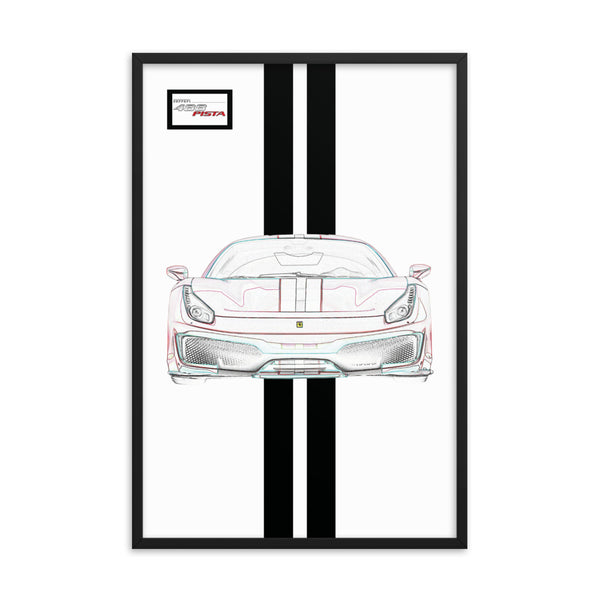 Bianco Avus Ferrari 488 Pista Black Racing Livery Framed Print