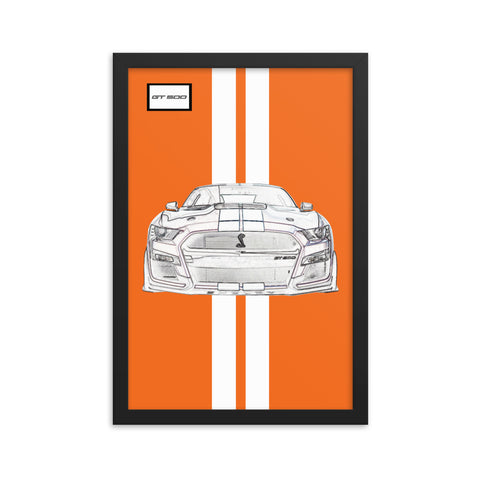 Twister Orange Shelby GT500 Bright White Racing Stripe Framed Print