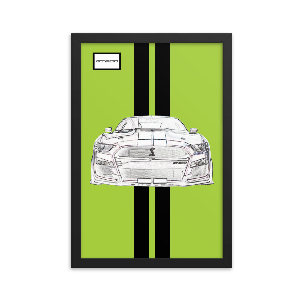 Grabber Lime Shelby GT500 Bright White Racing Stripe Framed Print