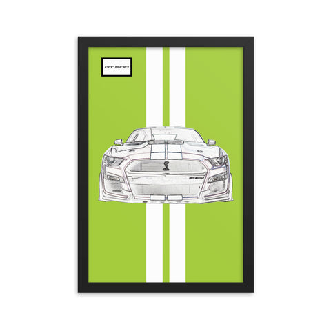 Grabber Lime Shelby GT500 Bright White Racing Stripe Framed Print