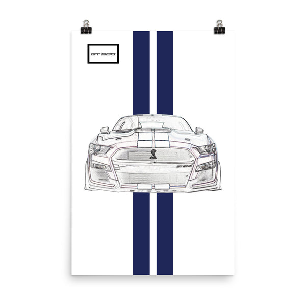 Oxford White Shelby GT500 Kona Blue Racing Stripe Poster