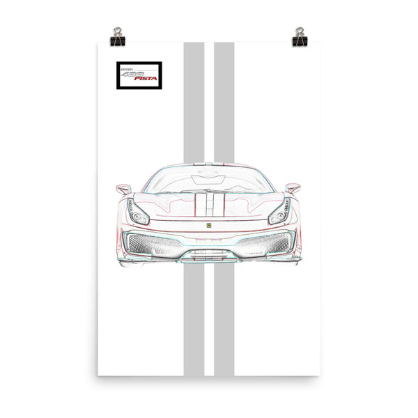 Bianco Avus Ferrari 488 Pista Silver Racing Livery Poster