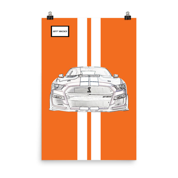 Twister Orange Shelby GT500 Bright White Racing Stripe Poster