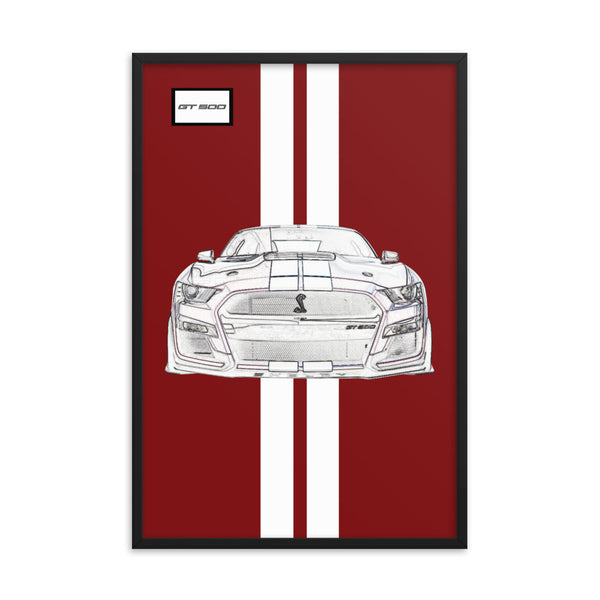 Rapid Red Shelby GT500 Bright White Racing Stripe Framed Print