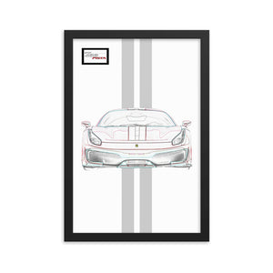 Bianco Avus Ferrari 488 Pista Silver Racing Livery Framed Print