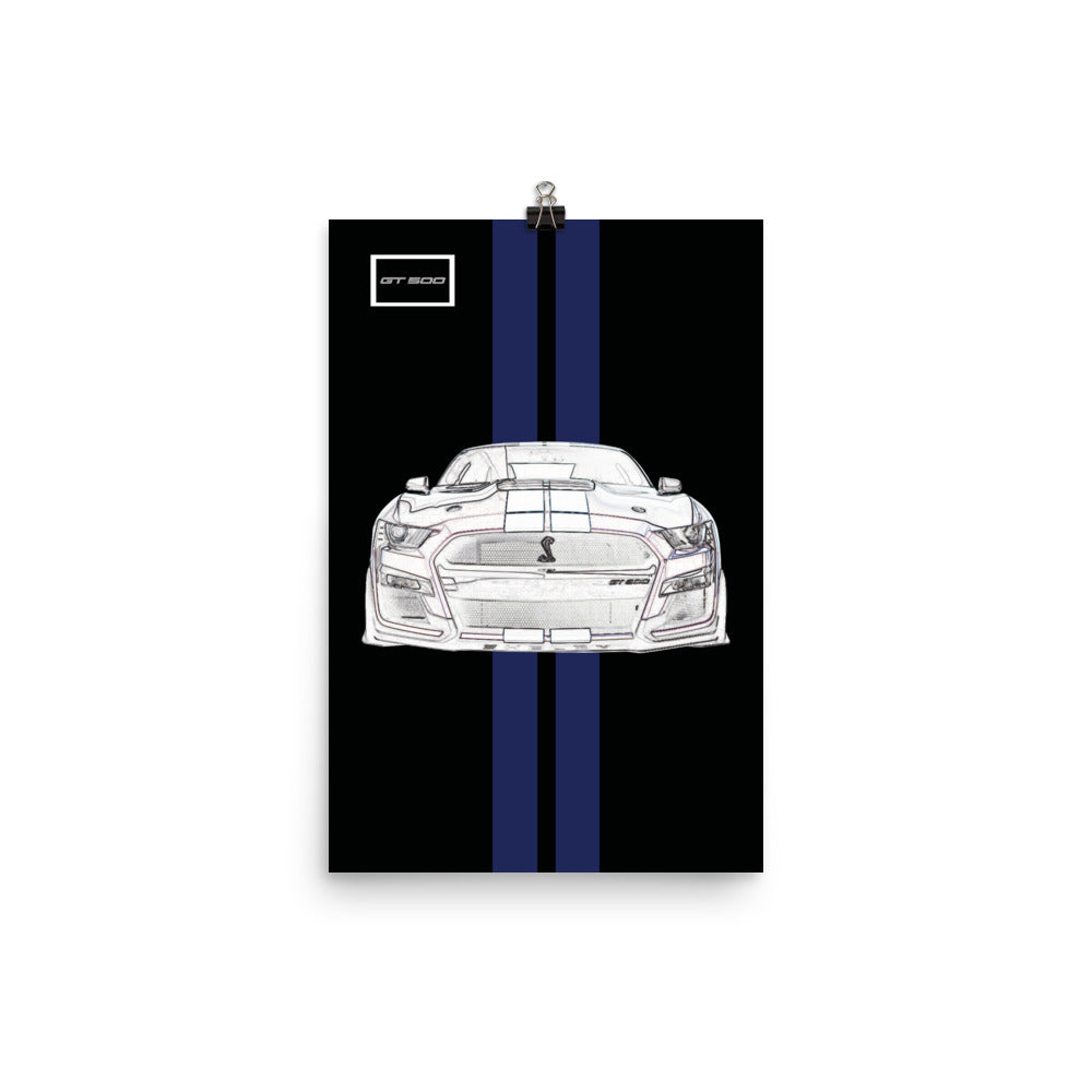 Shadow Black Shelby GT500 Kona Blue Racing Stripe Poster