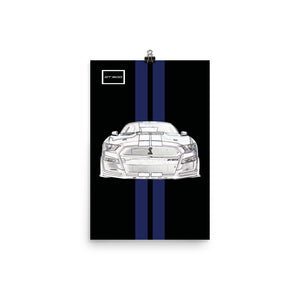 Shadow Black Shelby GT500 Kona Blue Racing Stripe Poster