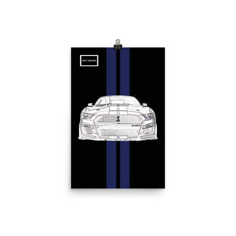 Shadow Black Shelby GT500 Kona Blue Racing Stripe Poster