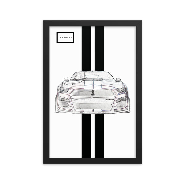 Oxford White Shelby GT500 Ebony Racing Stripe Framed Print