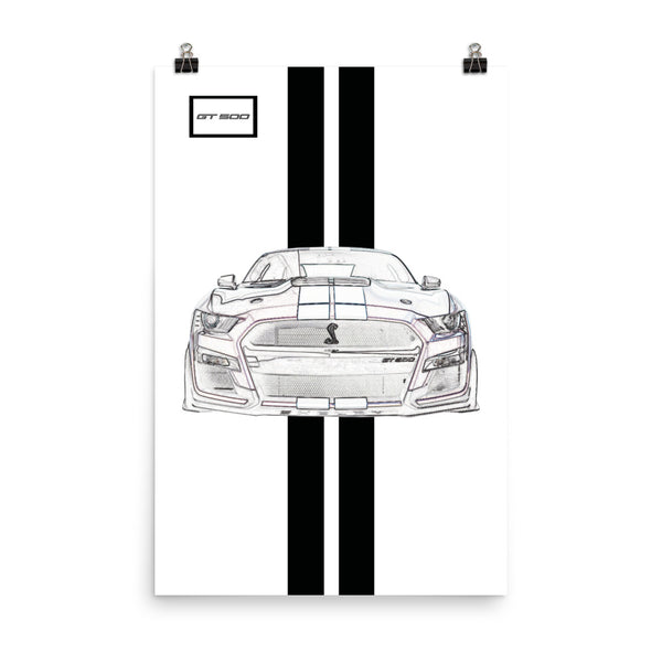 Oxford White Shelby GT500 Ebony Racing Stripe Poster