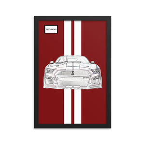 Rapid Red Shelby GT500 Bright White Racing Stripe Framed Print