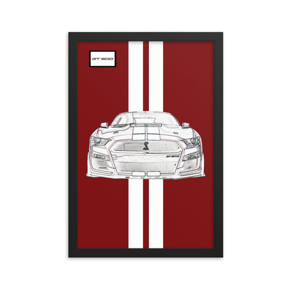 Rapid Red Shelby GT500 Bright White Racing Stripe Framed Print