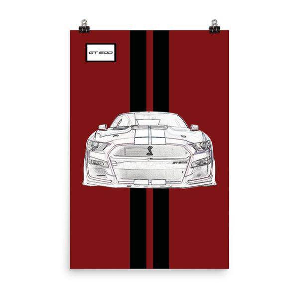 Rapid Red Shelby GT500 Ebony Racing Stripe Poster