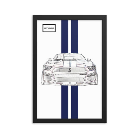 Oxford White Shelby GT500 Kona Blue Racing Stripe Framed Print