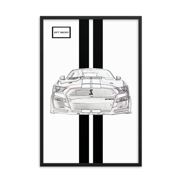 Oxford White Shelby GT500 Ebony Racing Stripe Framed Print