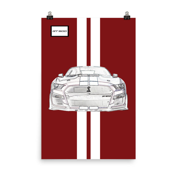 Rapid Red Shelby GT500 Bright White Racing Stripe Poster