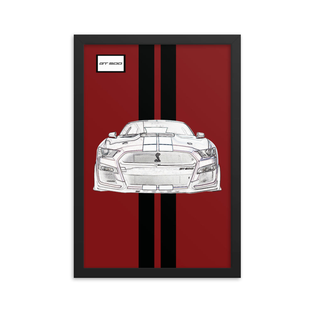 Rapid Red Shelby GT500 Ebony Racing Stripe Framed Print