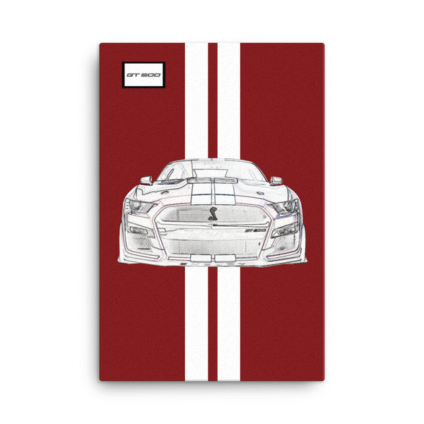 Rapid Red Shelby GT500 Bright White Racing Stripe Canvas