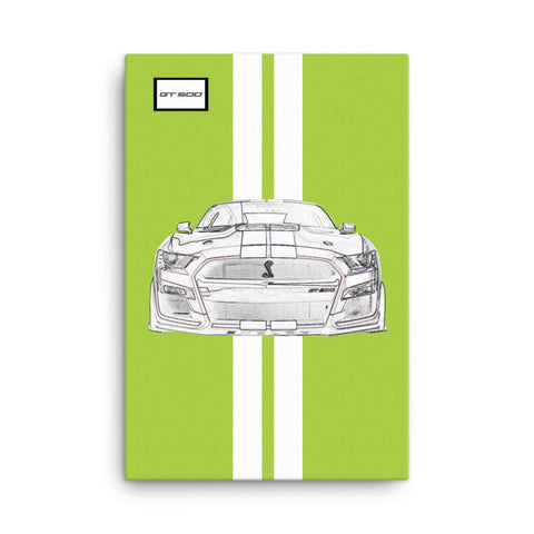 Grabber Lime Shelby GT500 Bright White Racing Stripe Canvas