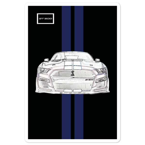 Shadow Black Shelby GT500 Kona Blue Racing Stripe Sticker