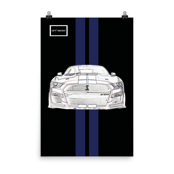 Shadow Black Shelby GT500 Kona Blue Racing Stripe Poster