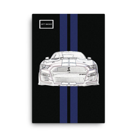 Shadow Black Shelby GT500 Kona Blue Racing Stripe Canvas