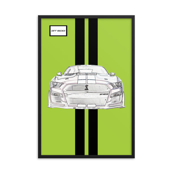 Grabber Lime Shelby GT500 Bright White Racing Stripe Framed Print