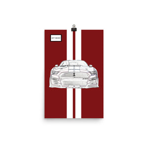 Rapid Red Shelby GT500 Bright White Racing Stripe Poster