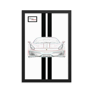 Bianco Avus Ferrari 488 Pista Black Racing Livery Framed Print