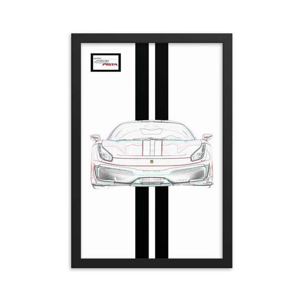 Bianco Avus Ferrari 488 Pista Black Racing Livery Framed Print