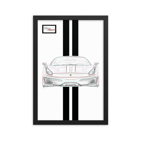 Bianco Avus Ferrari 488 Pista Black Racing Livery Framed Print