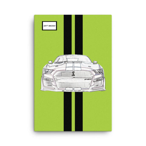 Grabber Lime Shelby GT500 Bright White Racing Stripe Canvas