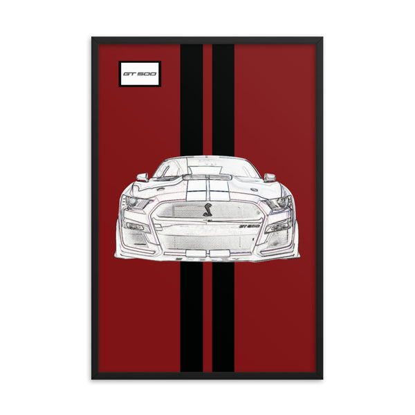 Rapid Red Shelby GT500 Ebony Racing Stripe Framed Print