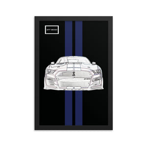 Shadow Black Shelby GT500 Kona Blue Racing Stripe Framed Print