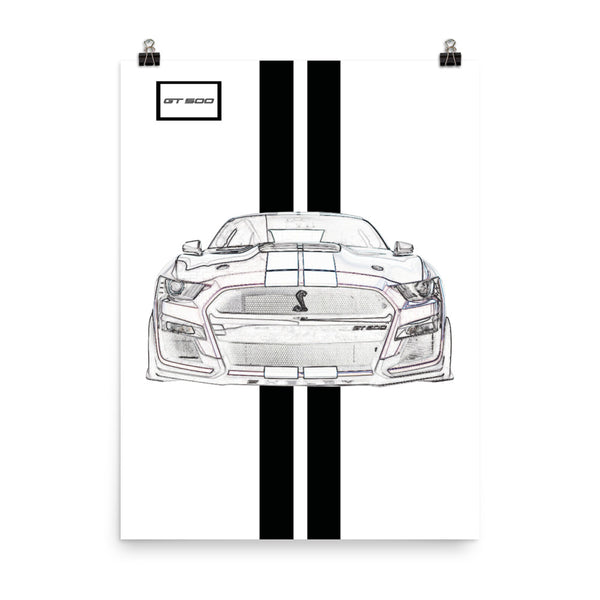 Oxford White Shelby GT500 Ebony Racing Stripe Poster