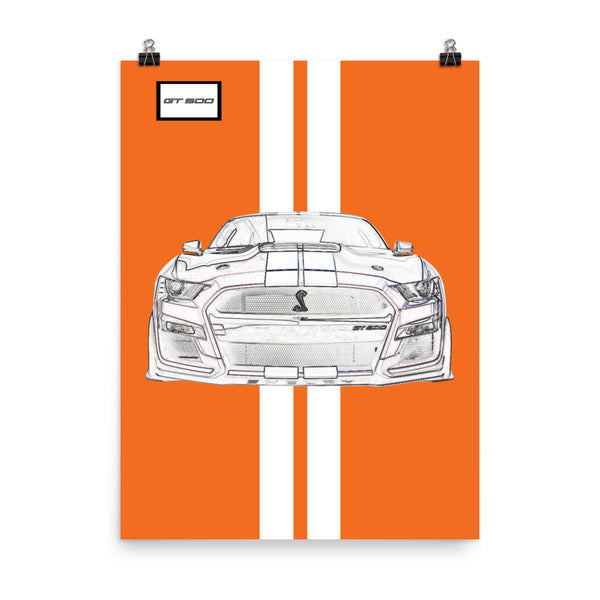 Twister Orange Shelby GT500 Bright White Racing Stripe Poster