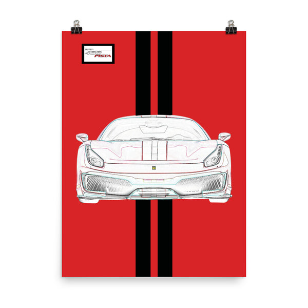 Rosso Corsa Ferrari 488 Pista Black Racing Livery Poster