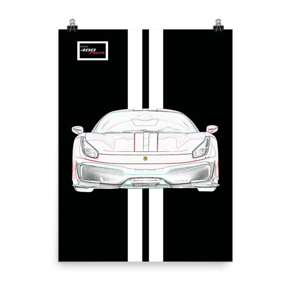 Nero Ferrari 488 Pista White Racing Livery Poster