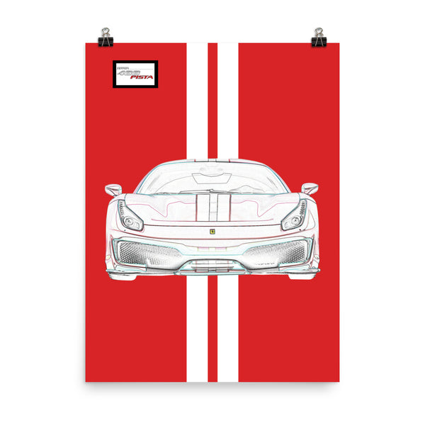 Rosso Corsa Ferrari 488 Pista White Racing Livery Poster