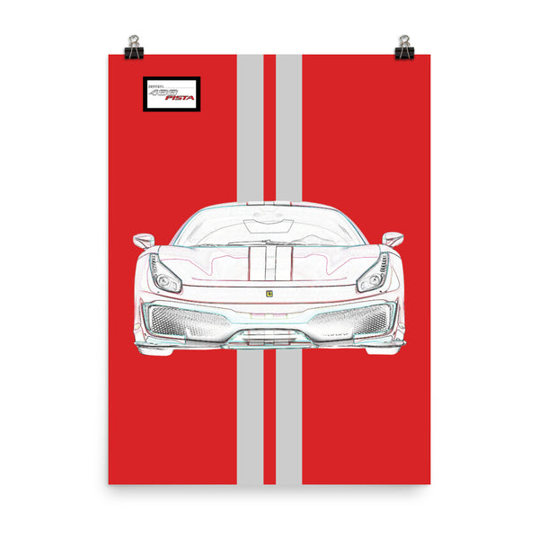 Rosso Corsa Ferrari 488 Pista Silver Racing Livery Poster