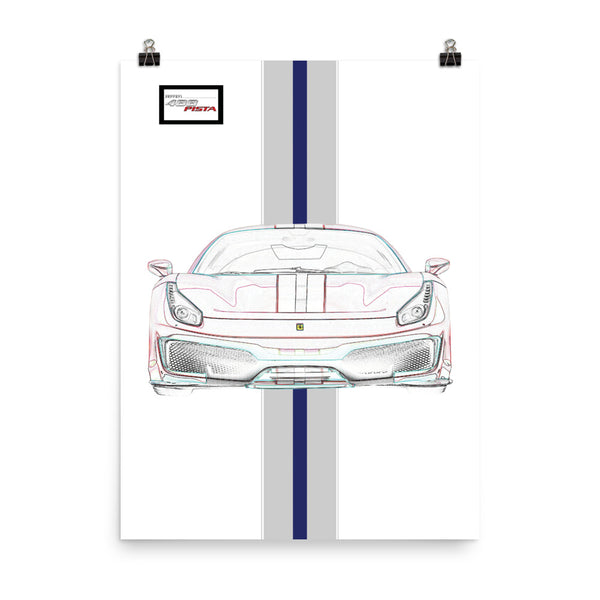 Bianco Avus Ferrari 488 Pista Silver Nart Racing Livery Poster