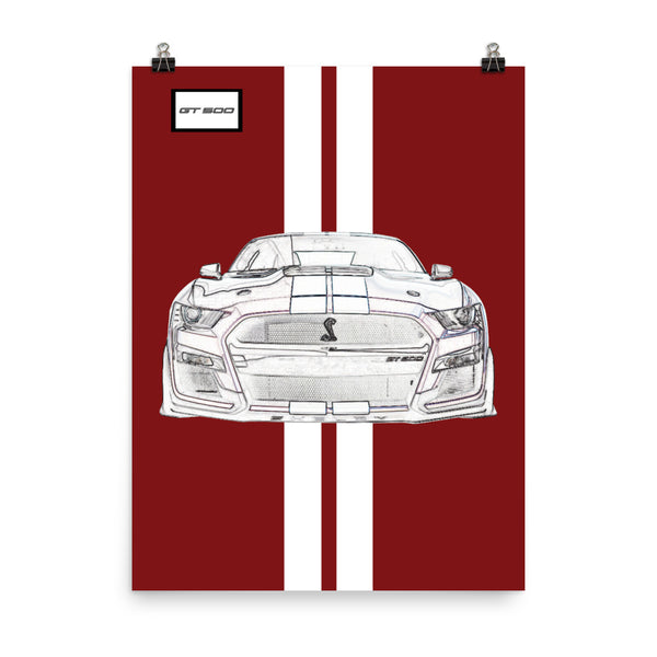 Rapid Red Shelby GT500 Bright White Racing Stripe Poster