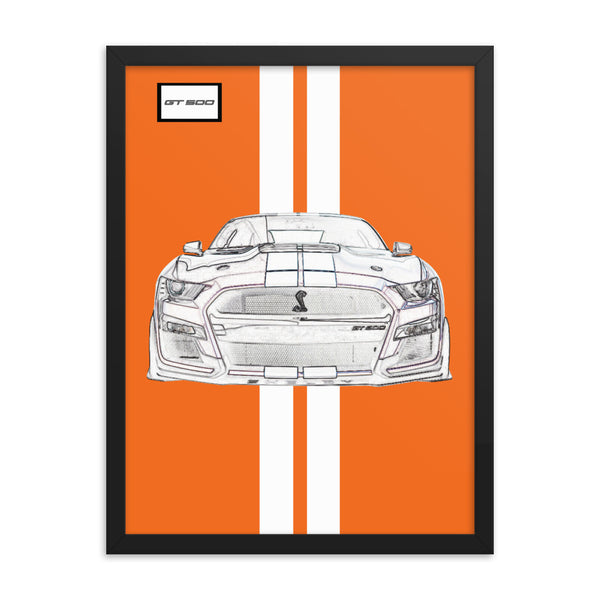 Twister Orange Shelby GT500 Bright White Racing Stripe Framed Print