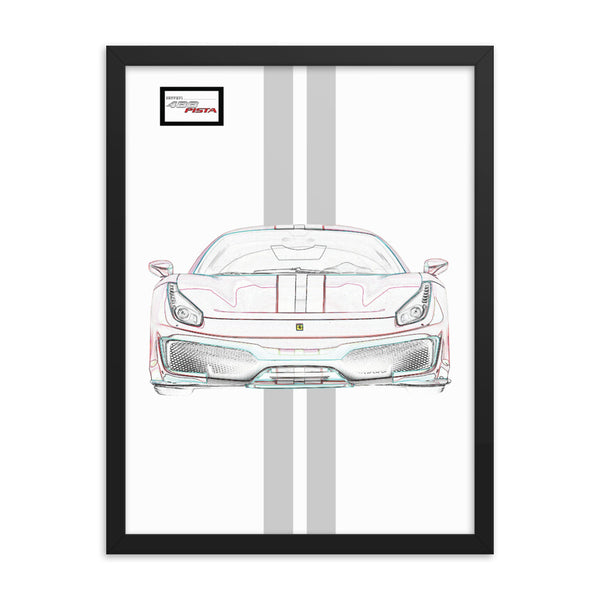 Bianco Avus Ferrari 488 Pista Silver Racing Livery Framed Print