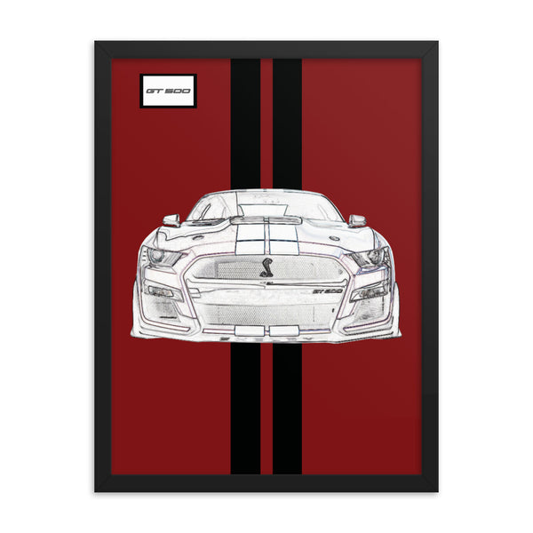 Rapid Red Shelby GT500 Ebony Racing Stripe Framed Print