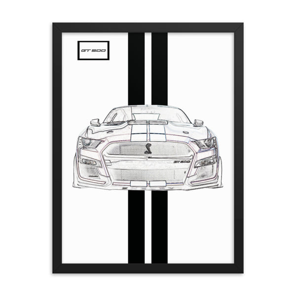 Oxford White Shelby GT500 Ebony Racing Stripe Framed Print