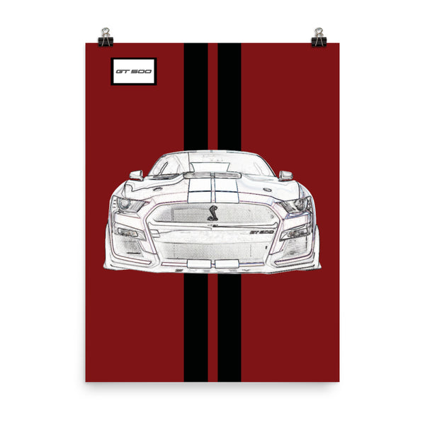 Rapid Red Shelby GT500 Ebony Racing Stripe Poster