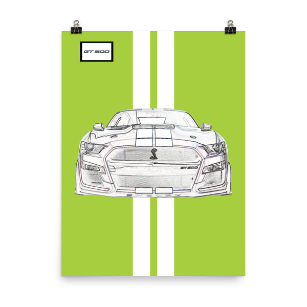 Grabber Lime Shelby GT500 Bright White Racing Stripe Poster