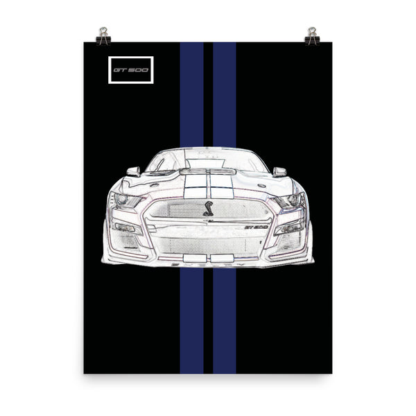 Shadow Black Shelby GT500 Kona Blue Racing Stripe Poster