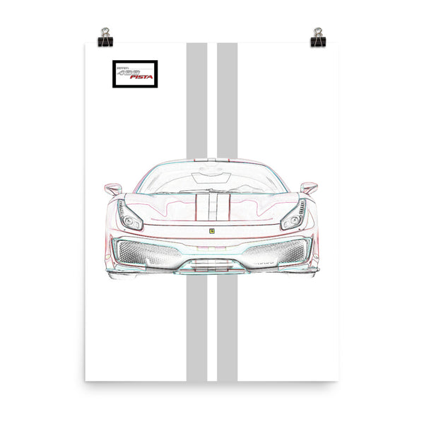 Bianco Avus Ferrari 488 Pista Silver Racing Livery Poster
